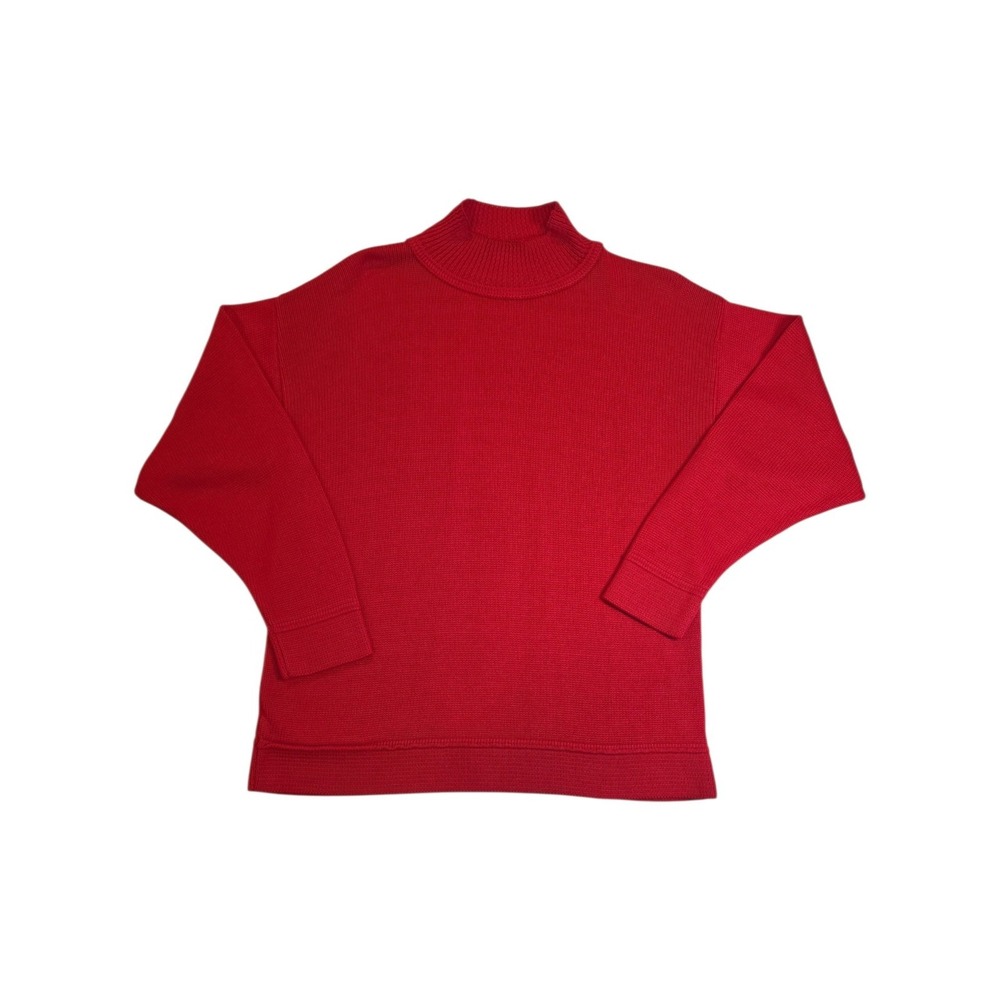 Vintage Sweater Bazaar Red Mock Neck Sweater Large Made USA 90s Acrylic